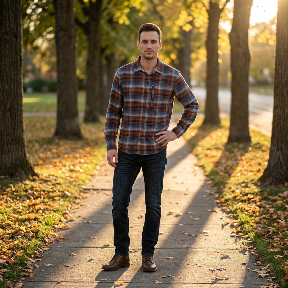 Free Country Plaid Long Sleeve Button Up Rust Blue Fall Lumberjack Grunge XL